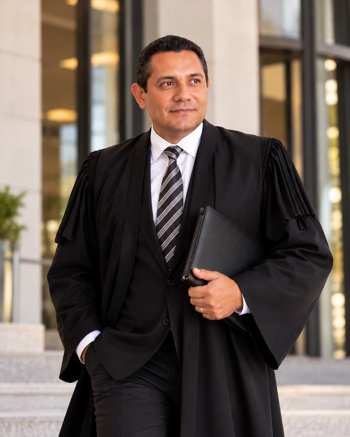 Josevan Santos de toga, com uma pasta de processo na mão